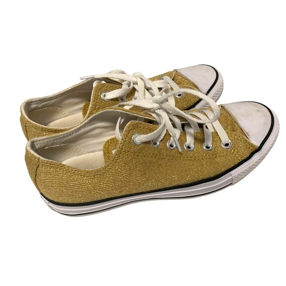 Converse Chuck Taylor All Star Womens Sz 7 Gold Sparkle 549678F Bling Lace Tie U - Picture 3 of 6